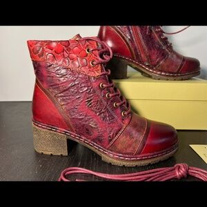 L'Artiste by Spring Step Leather Boots Fallinluv Bordeaux Size EU 38/US 7.5-8